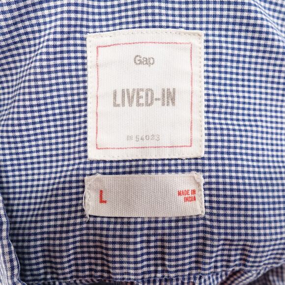 GAP LIVED IN BLUE CHECK BUTTON DOWN SHIRT MENS SIZE L LARGE - Picture 6 of 6
